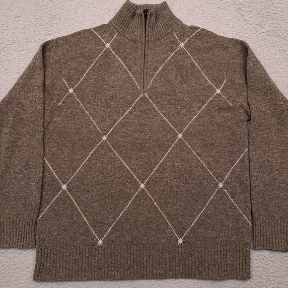 Other - Vintage American Blue 1/4 Zip‎ Sweater Men's Large Argyle Diamond 100% Lambswool